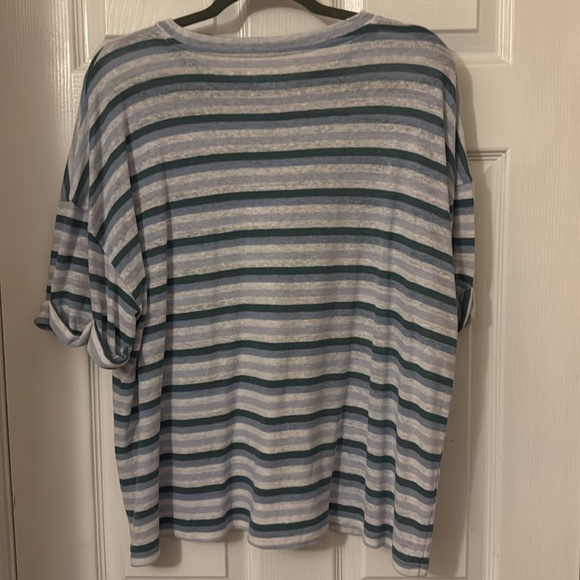 Aerie Thin Blue/Green Striped Box Tee - Picture 2 of 3